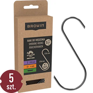 Crochets de fumage – en S, pointes biseautées 45°, 4 mm x 150 mm, lot de 5