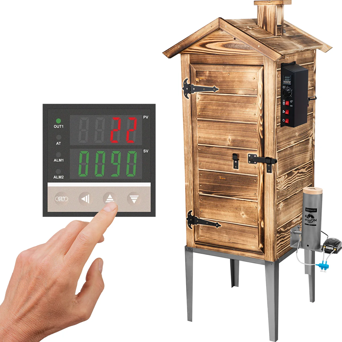 Fumoir de jardin 200 L dragON Wood 100E - en bois brûlé, module chauffant électrique et régulateur