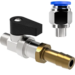 Ensemble raccord enfichable + vanne à bille + embout