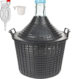 Kit de vinification Basic : bonbonne (dame-jeanne) en verre 10 L, dans panier plastique, avec bouchon et barboteur