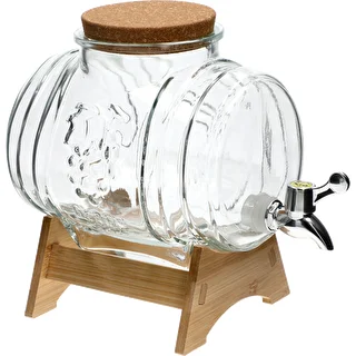 Baril en verre 3 L, avec large ouverture, bouchon, support et robinet