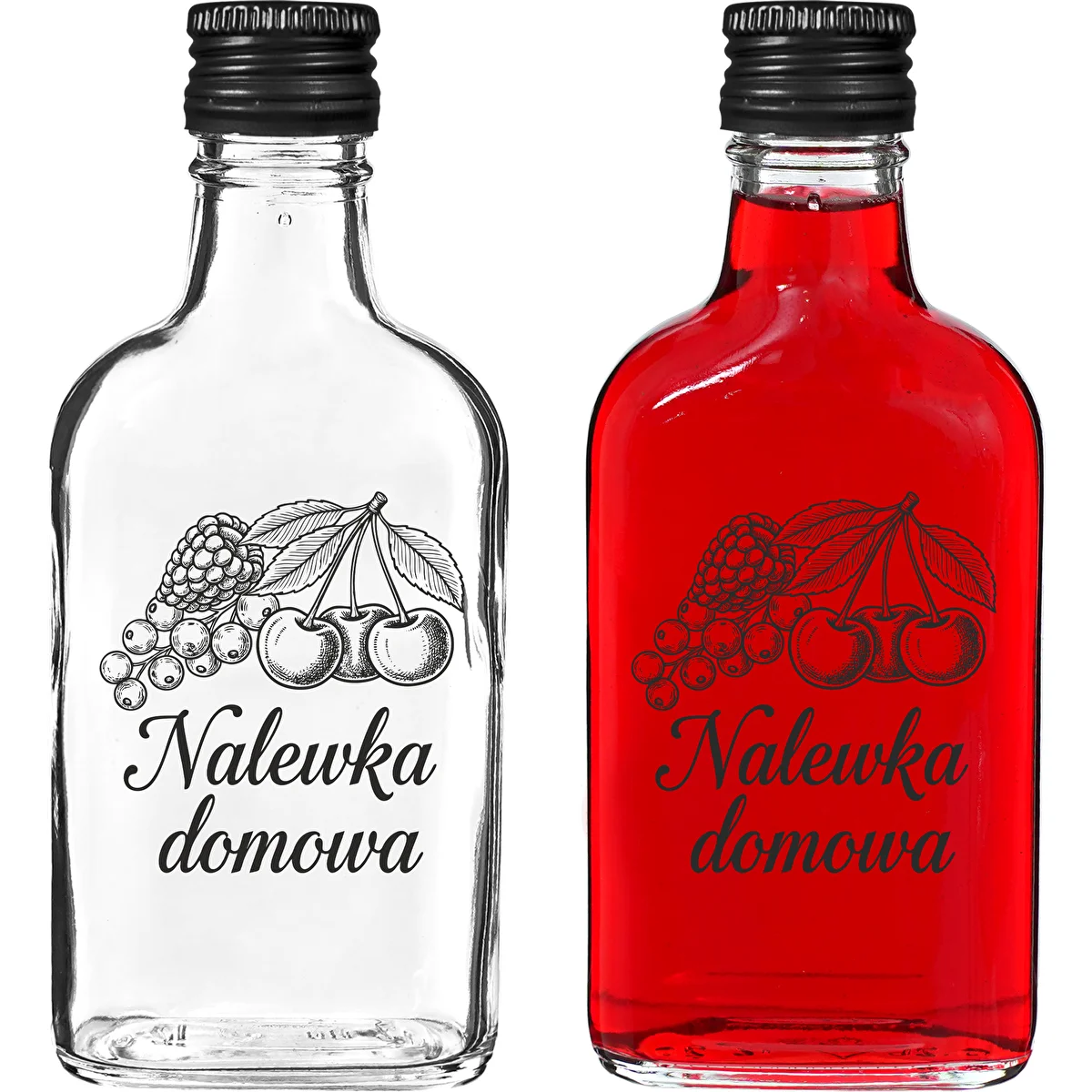 Bouteille type flasque 200 ml avec capsule à vis, inscription « Nalewka domowa », 1 pièce