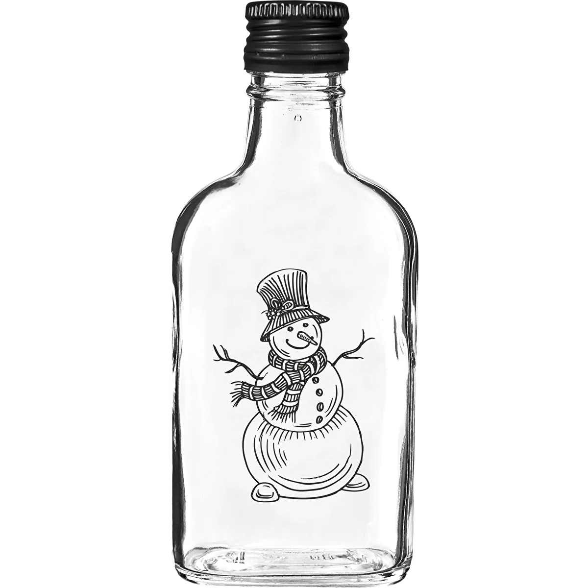 Bouteille type flasque 200 ml avec bouchon à vis, motif « Bonhomme de neige », 1 pièce
