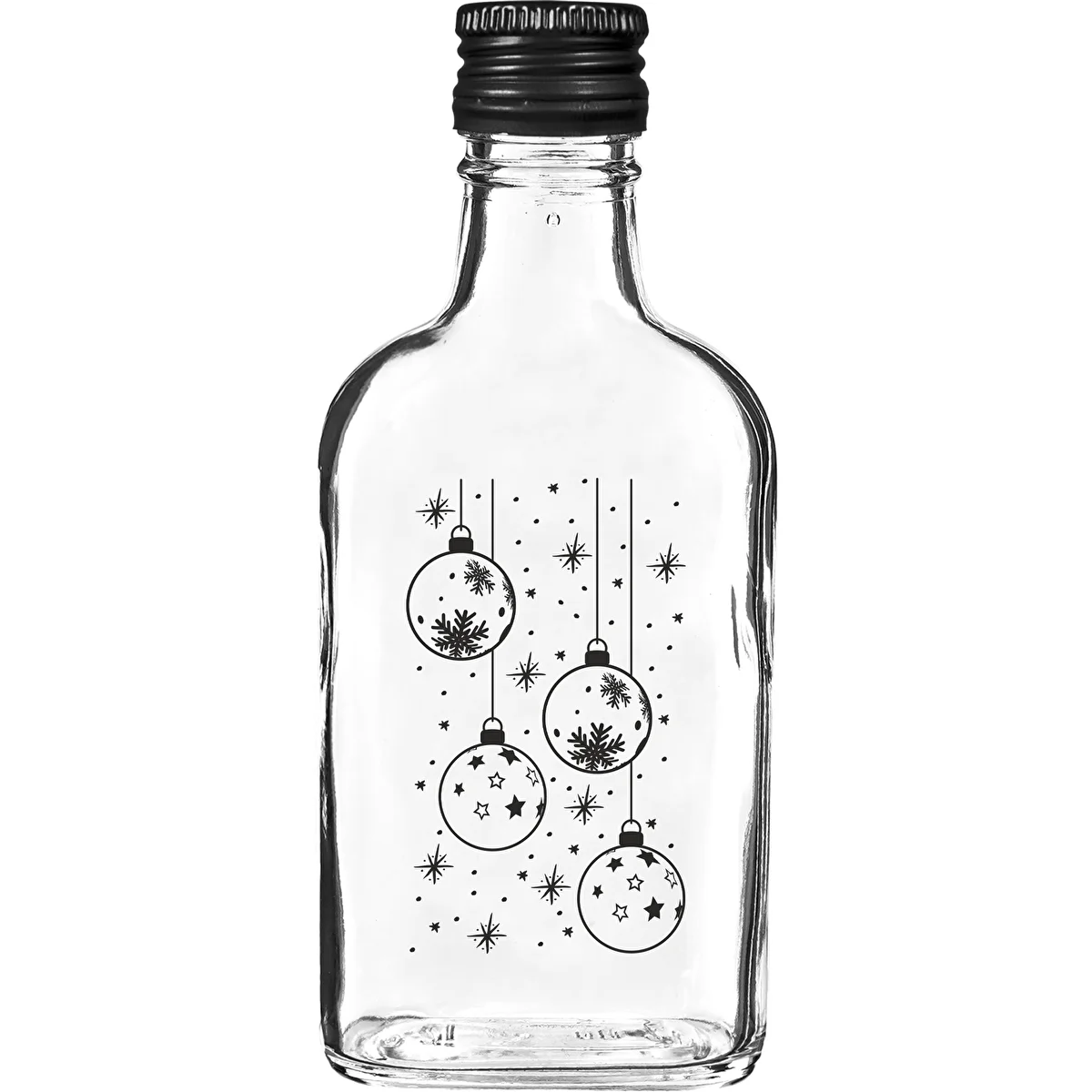 Bouteille type flasque 200 ml avec bouchon à vis, motif « Boules de Noël », 1 pièce