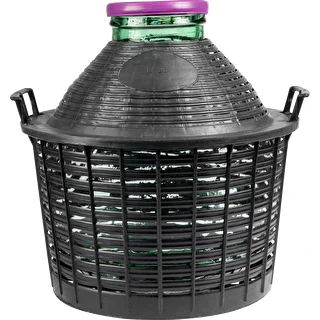 Ballon à vin 20L à large goulot dans un panier en plastique