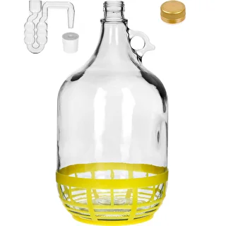 Dame-jeanne 5L avec bouchon et tube de fermentation et capuchon.