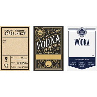 Étiquettes vodka - MIX 60/90mm autocollantes. 20 pièces